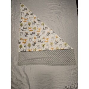 Kleitung Woodland Fox Tree Deer Bear Raccoon Fleece Baby Blanket Gray Minky Dot